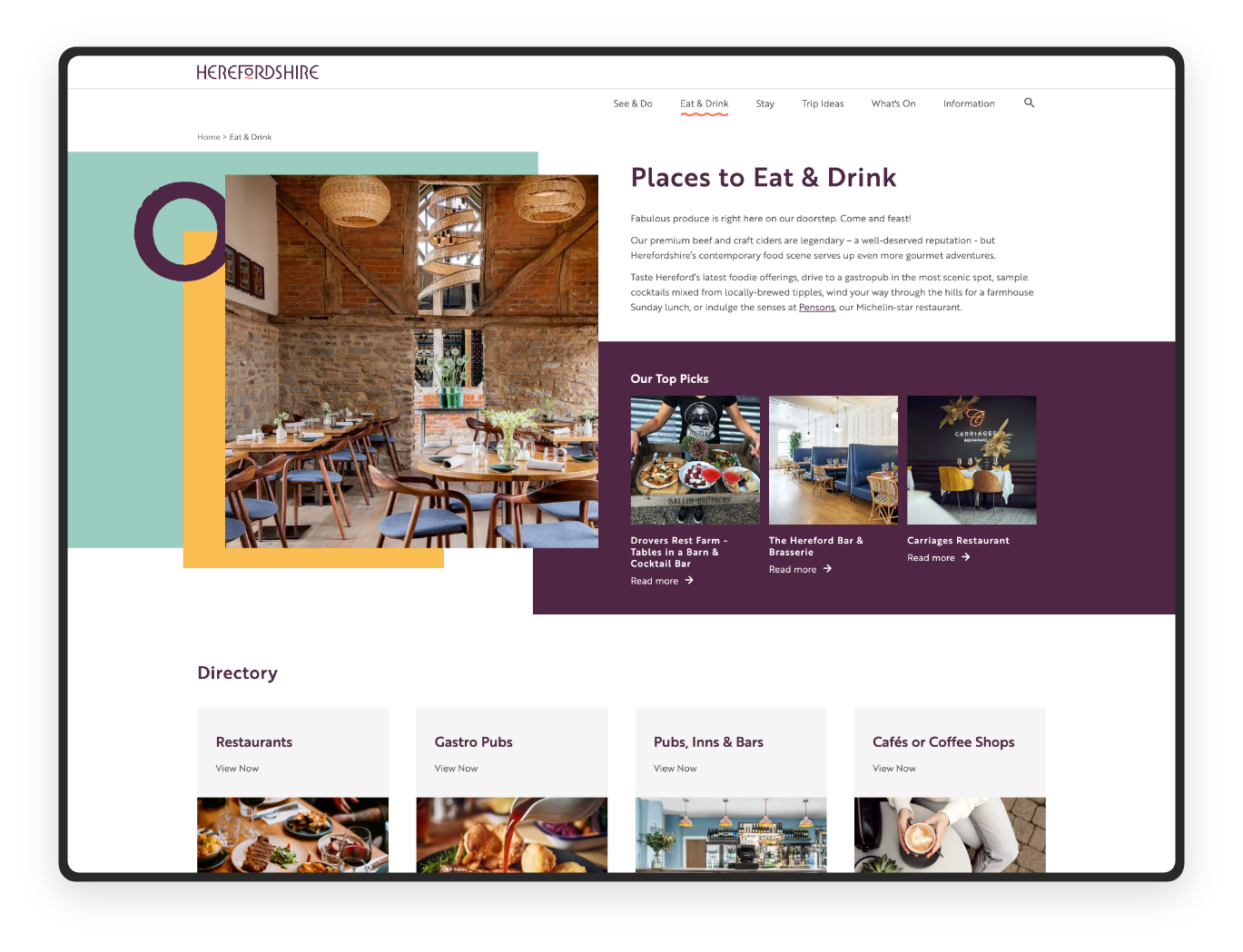 Places to eat and drink page